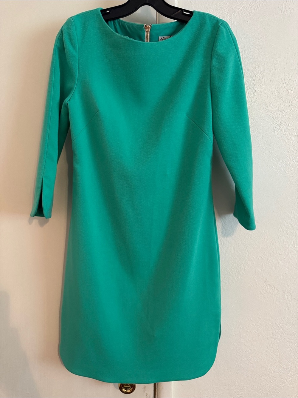 Eliza J Teal Crewneck Sheath Dress with Three-Quarter Sleeves